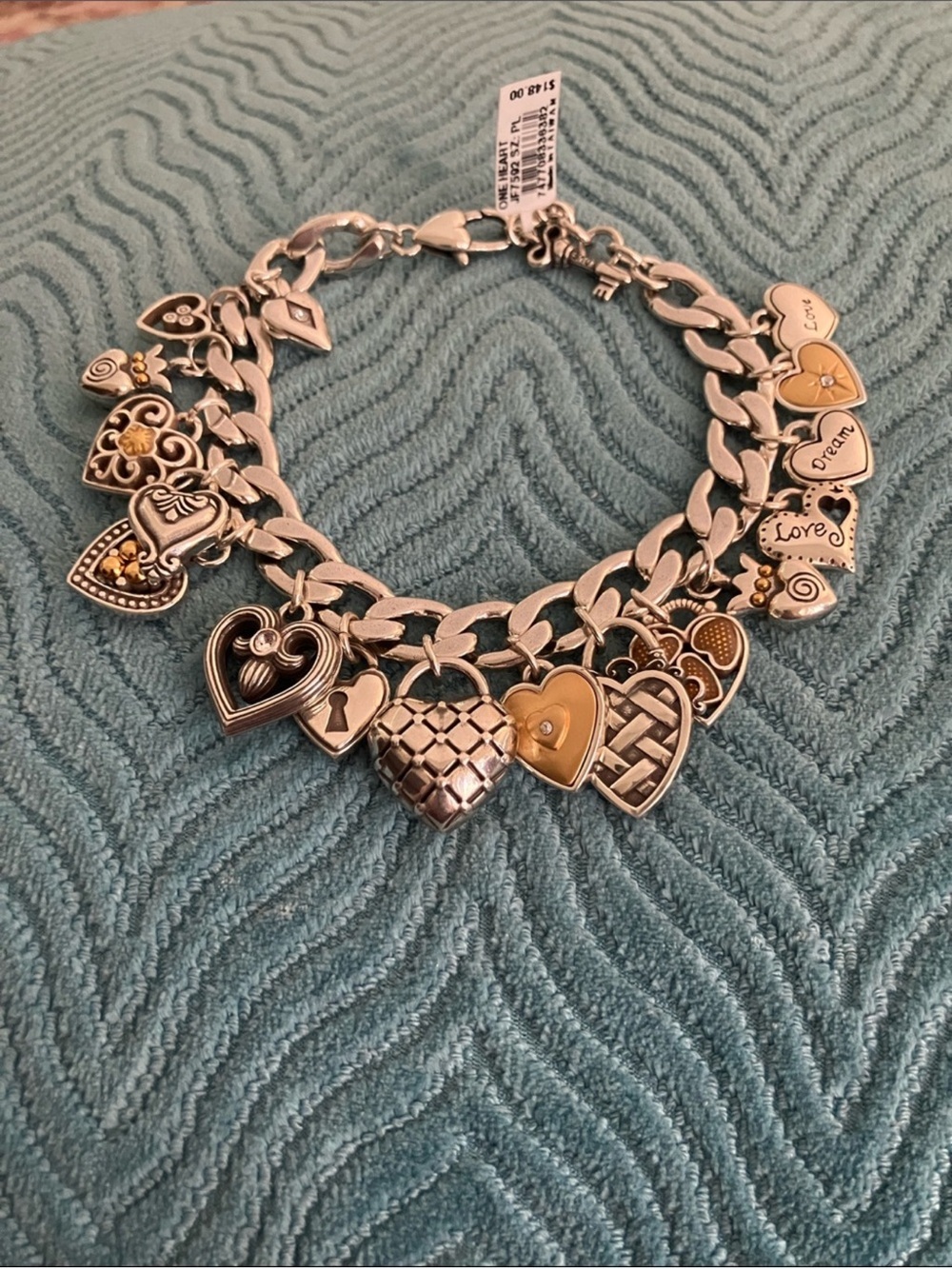 Brighton  Silver and Gold Tone Heart Charm Bracelet NWT